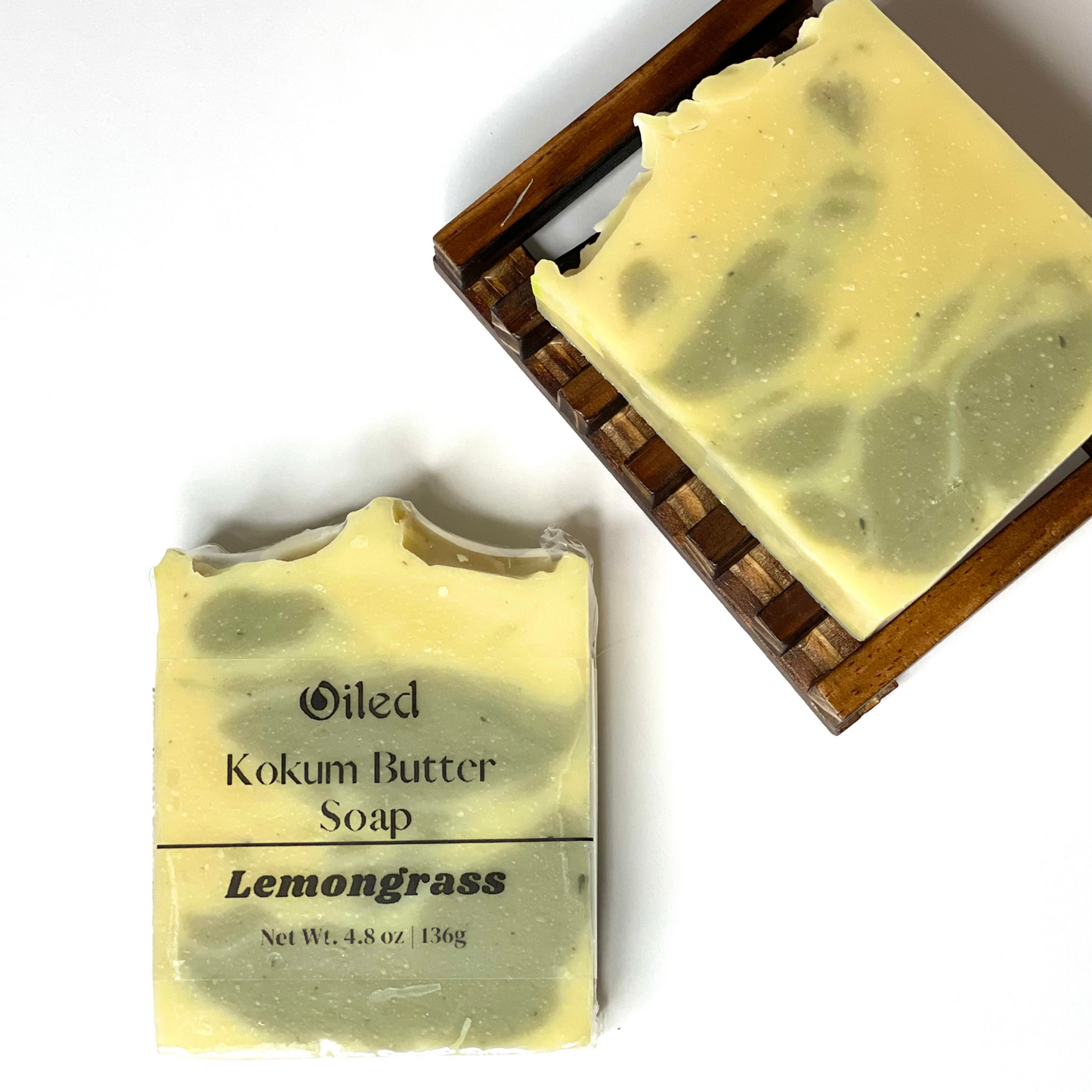 Artisan Soap Bar with swirls of green clay 1 soap with label 1 soap without label