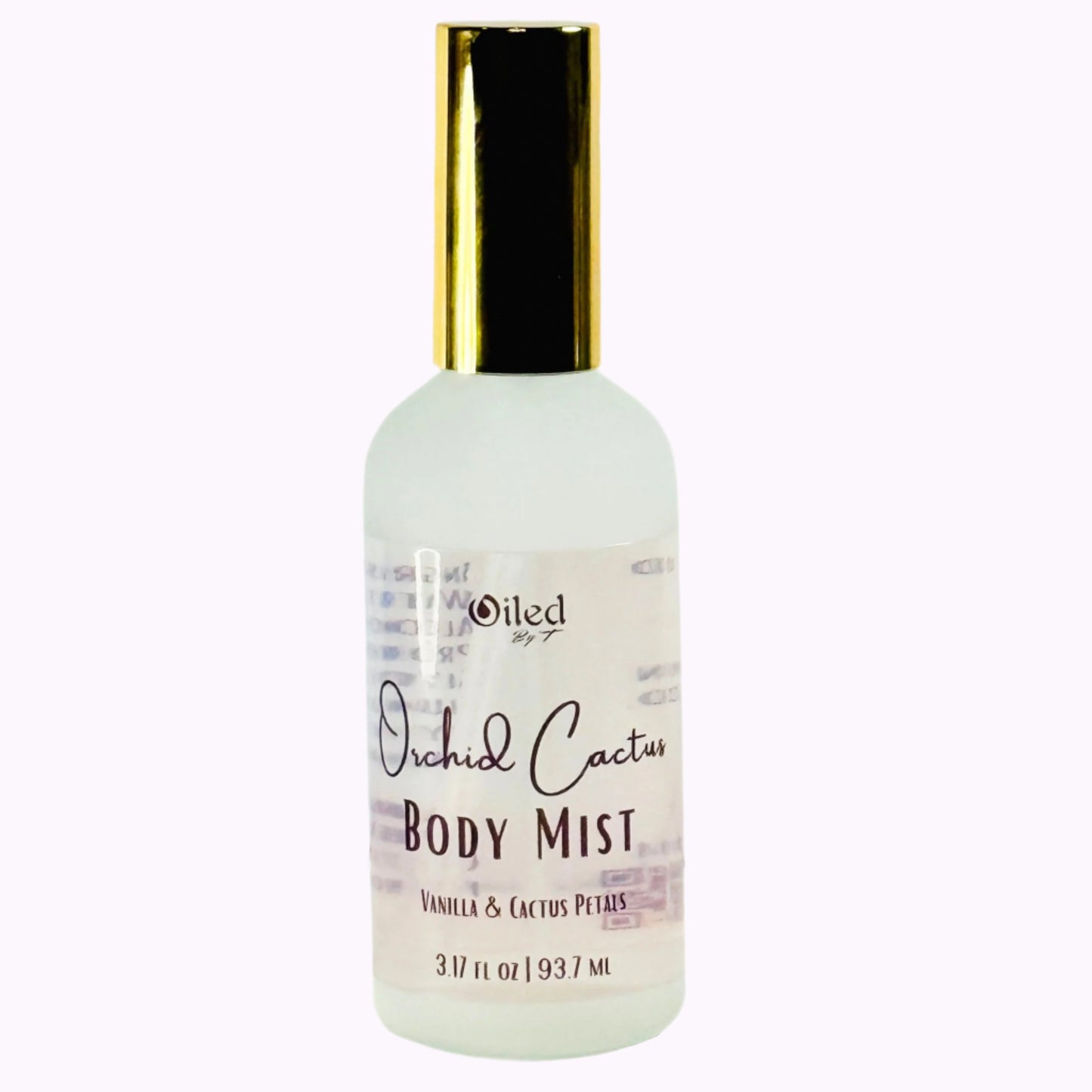 Orchid Cactus Body Mist bottle with gold cap on a white background