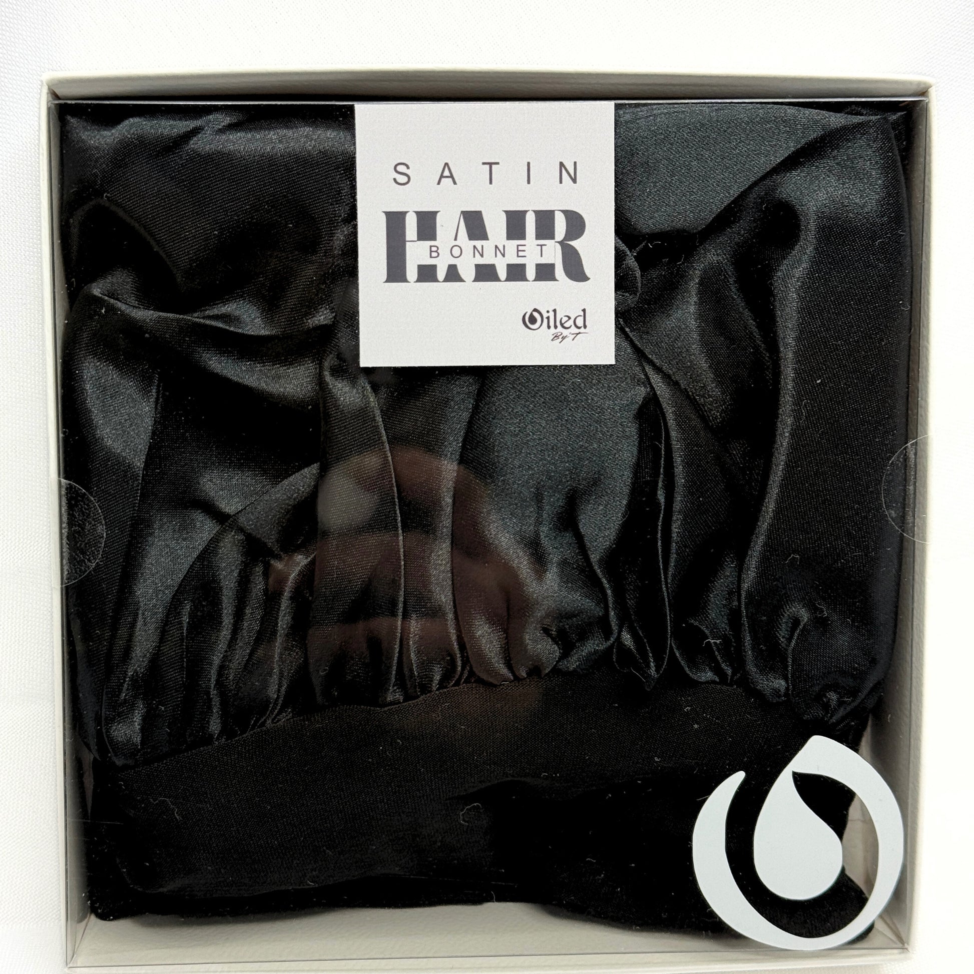 Black Satin Hair Bonnet in Box