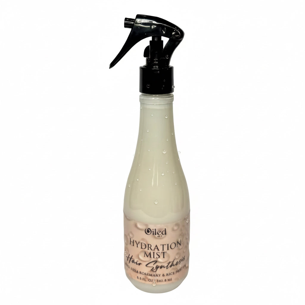 Bottle of Oiled Hydration Mist on a white background