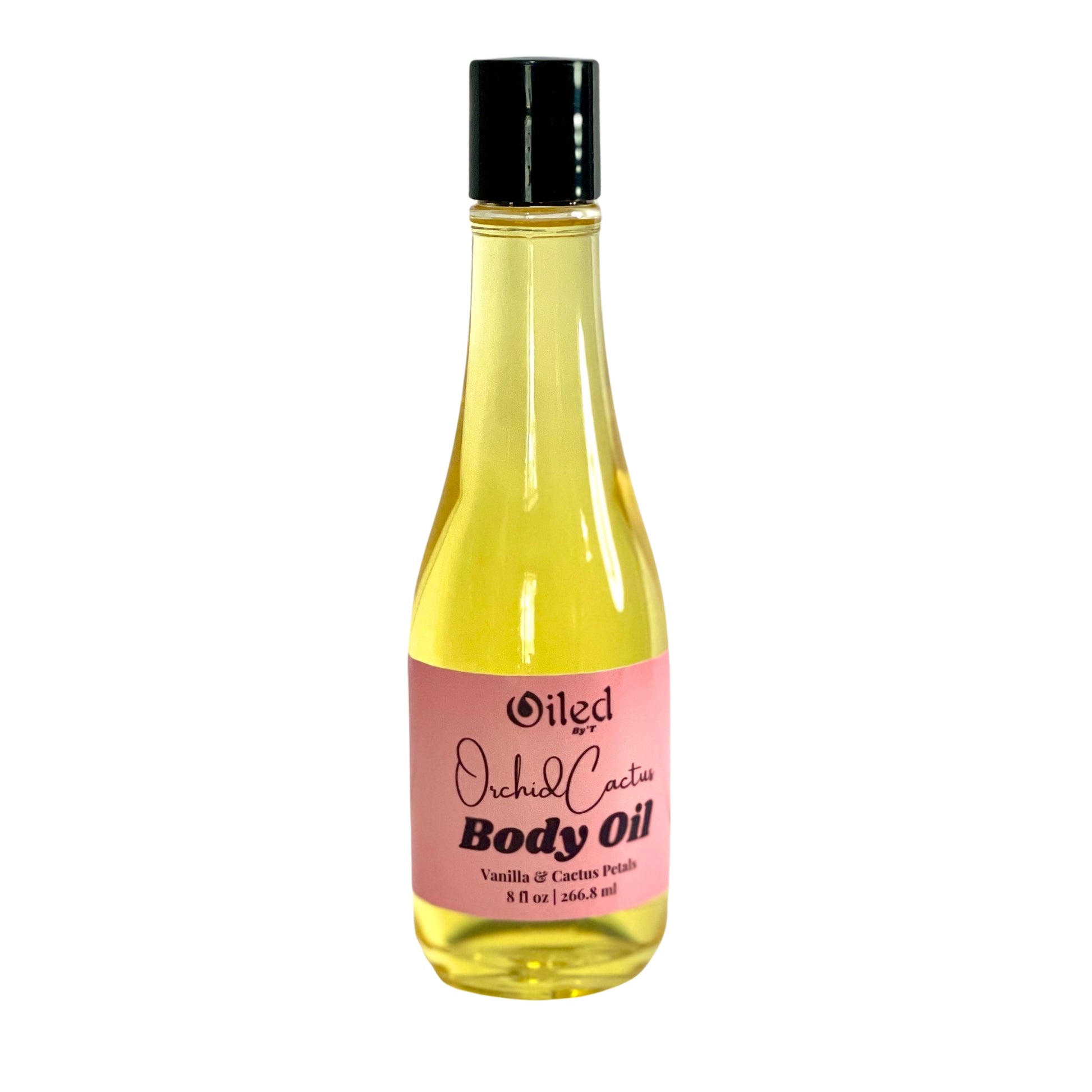 8 oz moisturizing body oil with soft notes of cactus petals and vanilla