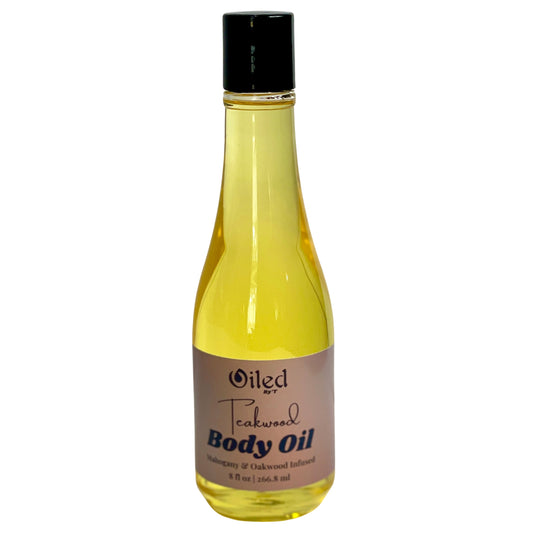 8 oz moisturizing body oil scented with mahogany teakwood