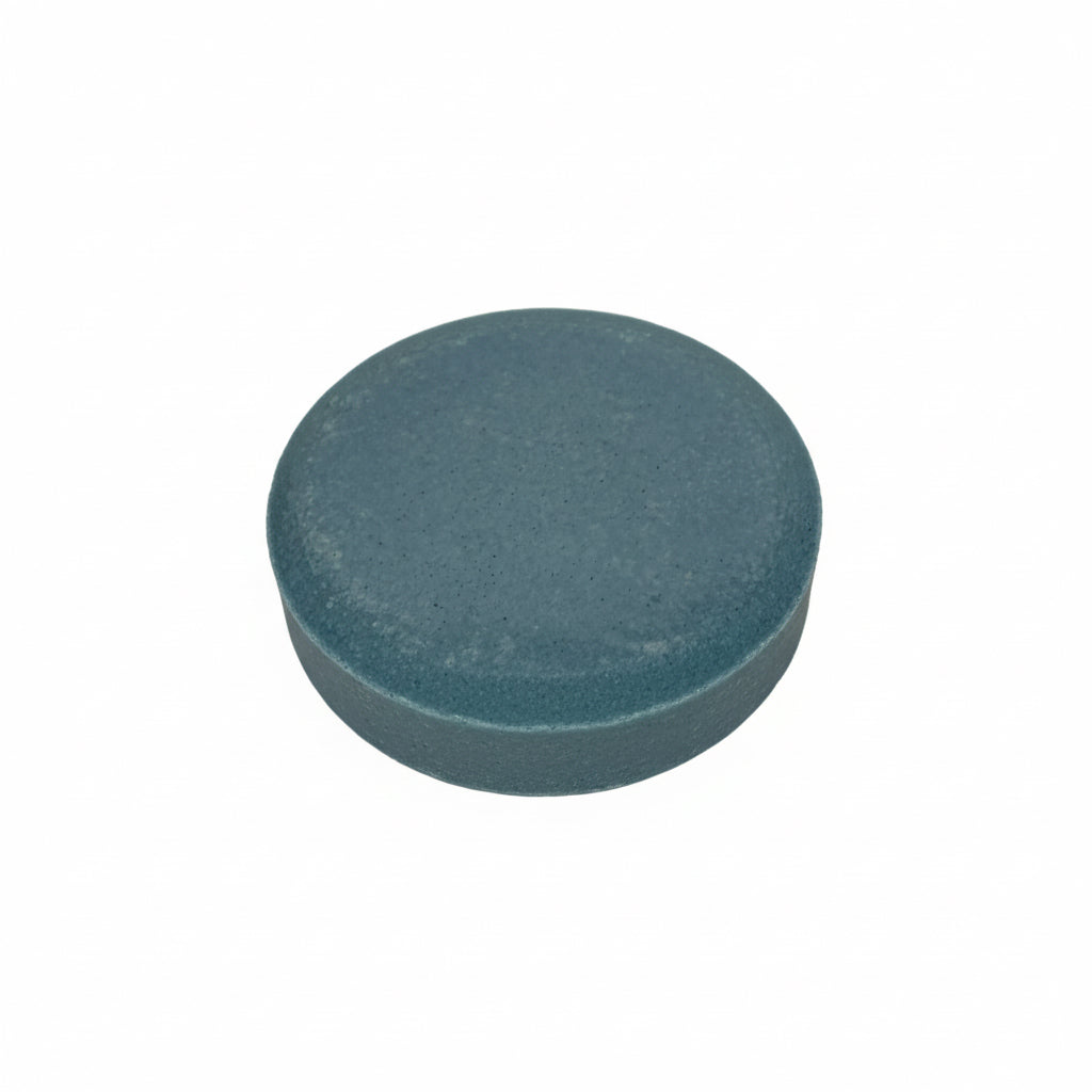 Blue circular shower steamer on a white background